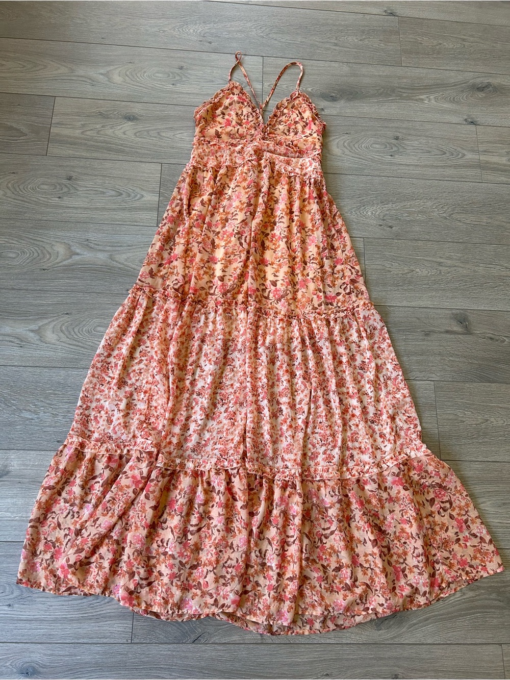 Astr Pink and Cream Floral Tiered Maxi Dress